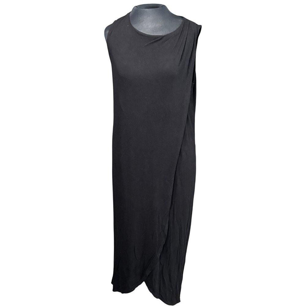 Joe Fresh Black Sleeveless Wrap Midi Dress M Rayon & Spandex